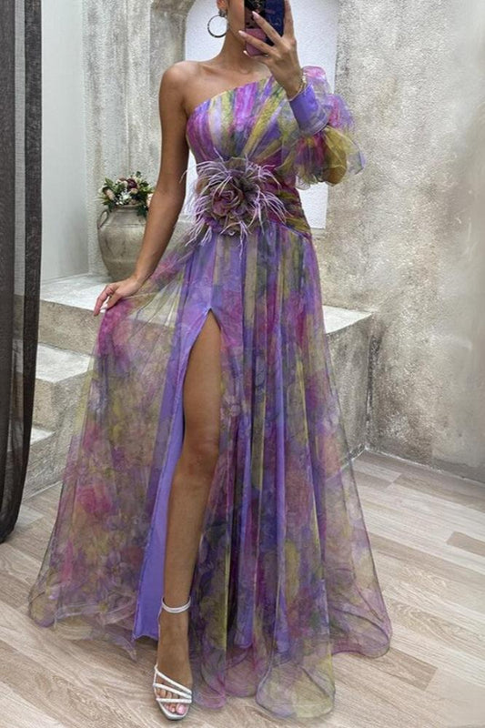 Kayla - Robe longue à fleurs asymétrique