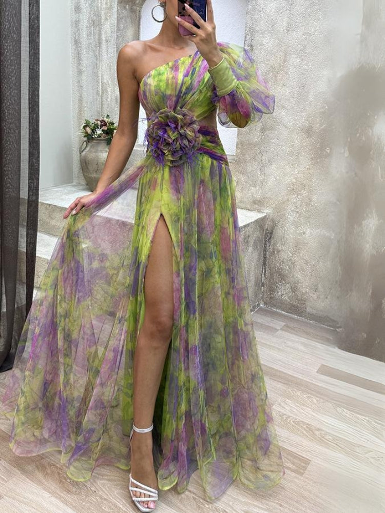 Kayla - Robe longue à fleurs asymétrique