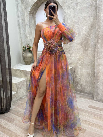 Kayla - Robe longue à fleurs asymétrique