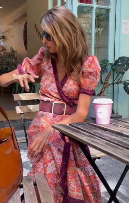 Sophie | Robe Maxi Rose Élégante à Manches Courtes