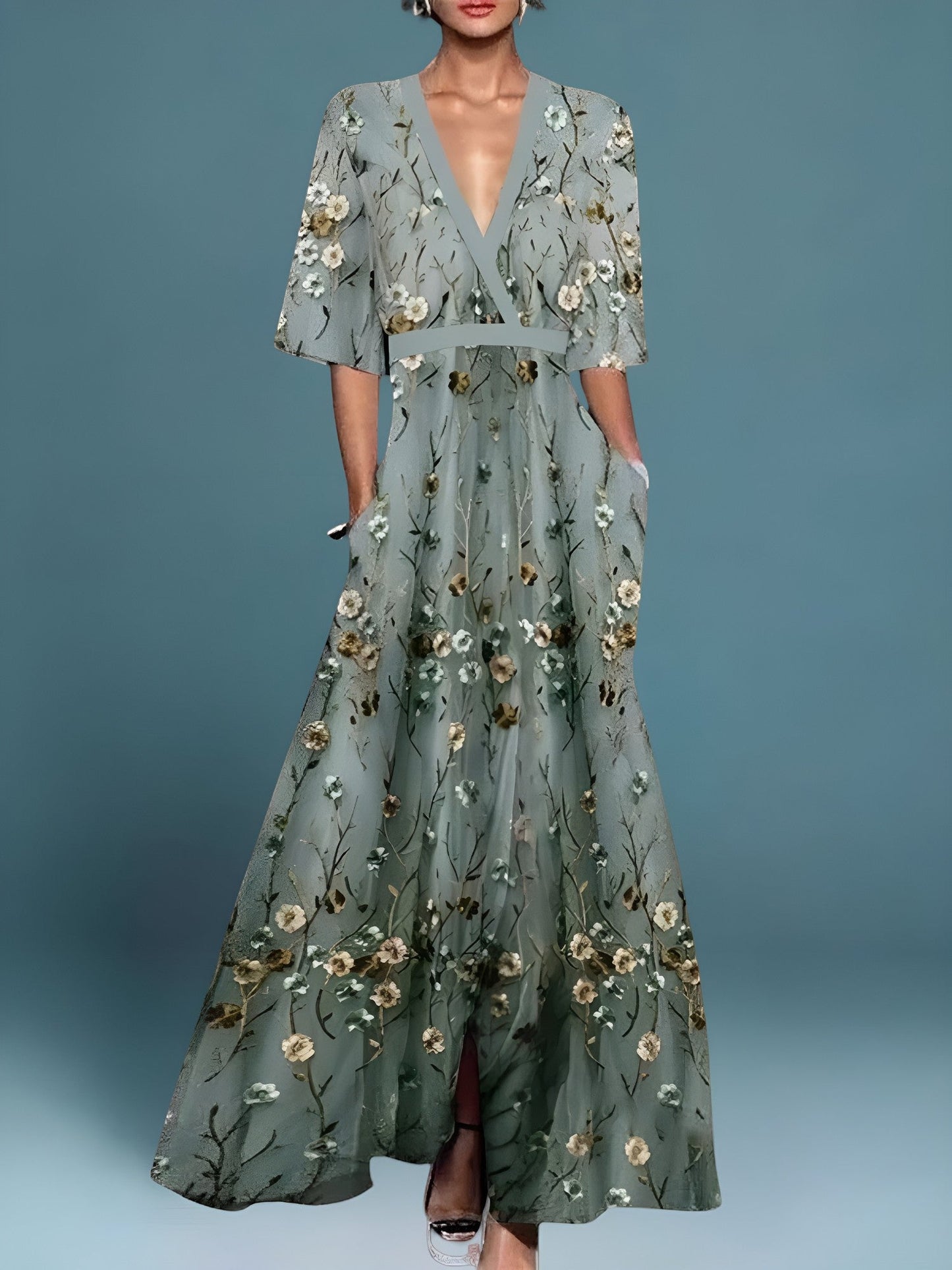 Océane – Robe Longue Élégante à Fleurs